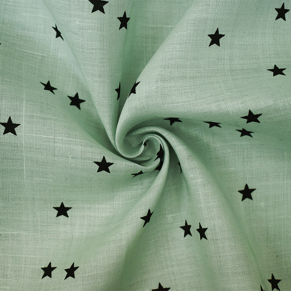 Whisper Blue-Navy Star Printed Linen Woven Fabric