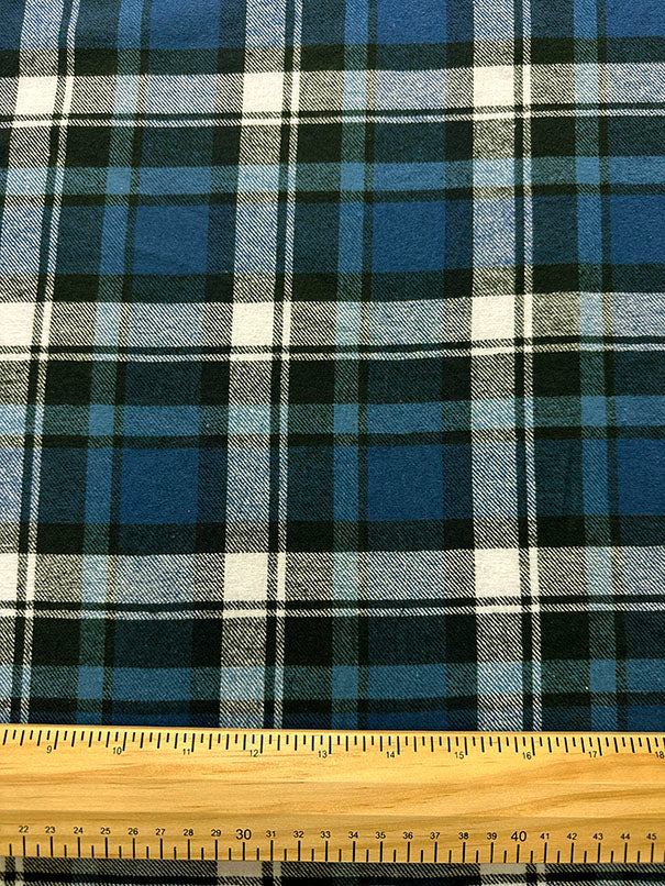 White and Blue Multi Yarn Dyed Plaid Flannel Fabric - Image 2