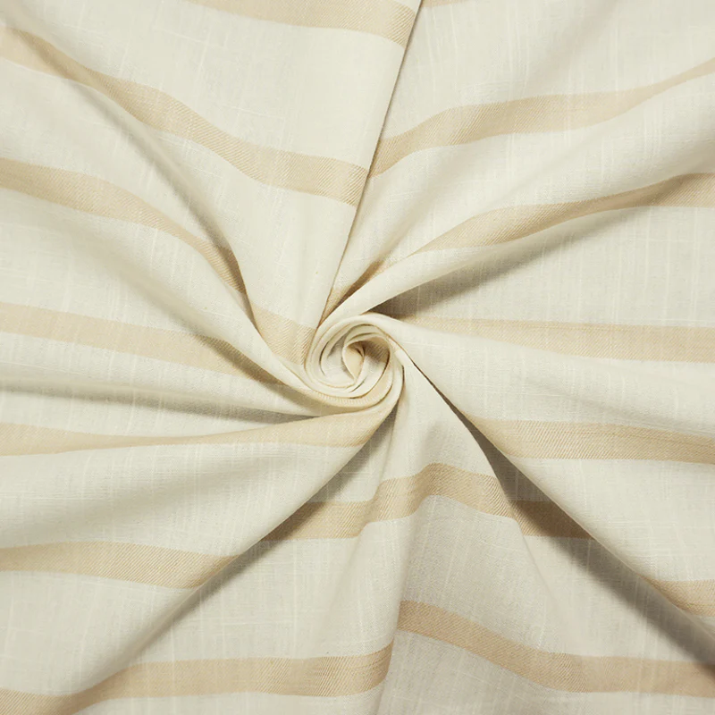 White-Beige Famous Maker Cotton Stripe Cross-Hatch Woven Fabric