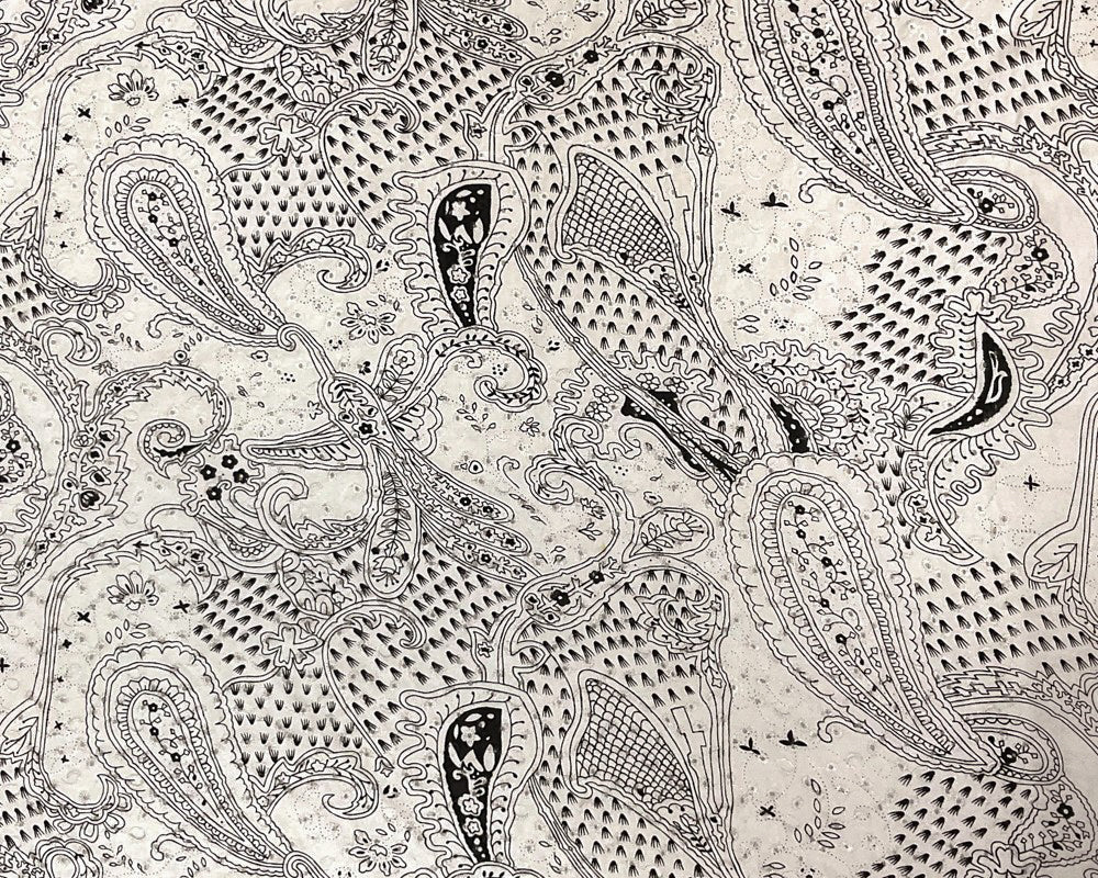 White-black Cotton Paisley Embroidered Eyelet Twill Woven Fabric - Image 3