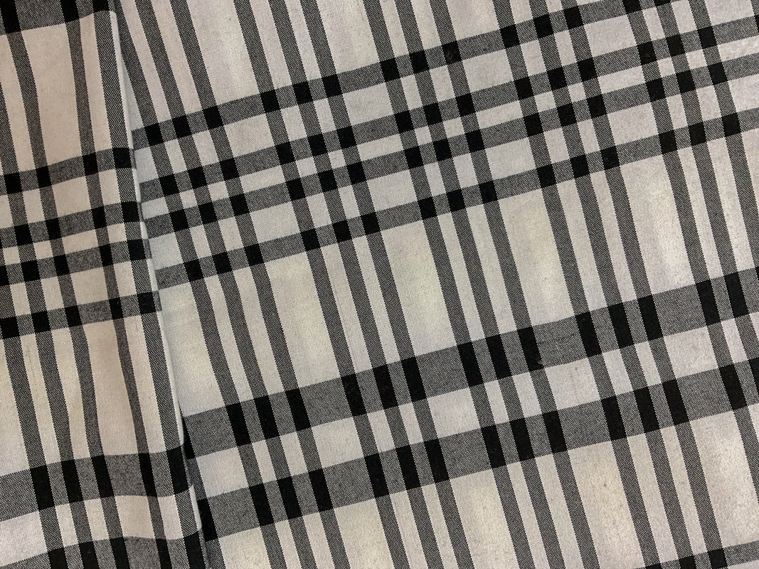 White-Black Cotton Spandex Plaid Madras Woven Fabric - Image 2