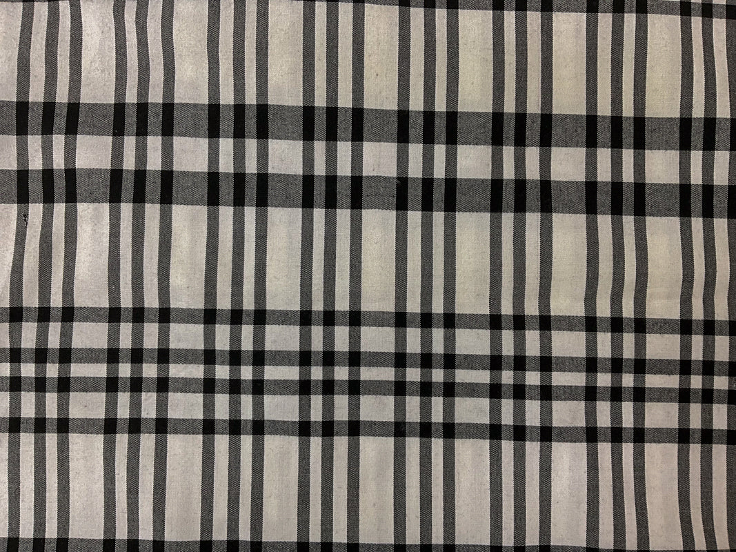 White-Black Cotton Spandex Plaid Madras Woven Fabric - Image 3