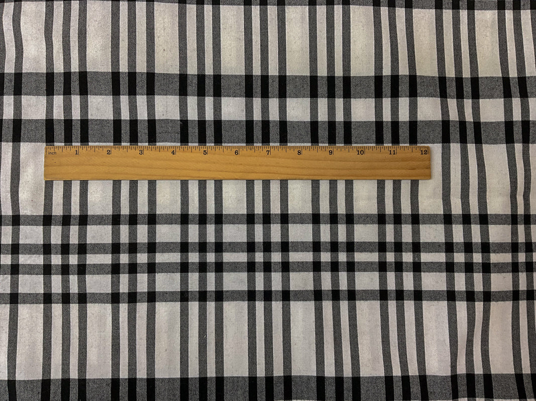 White-Black Cotton Spandex Plaid Madras Woven Fabric - Image 4