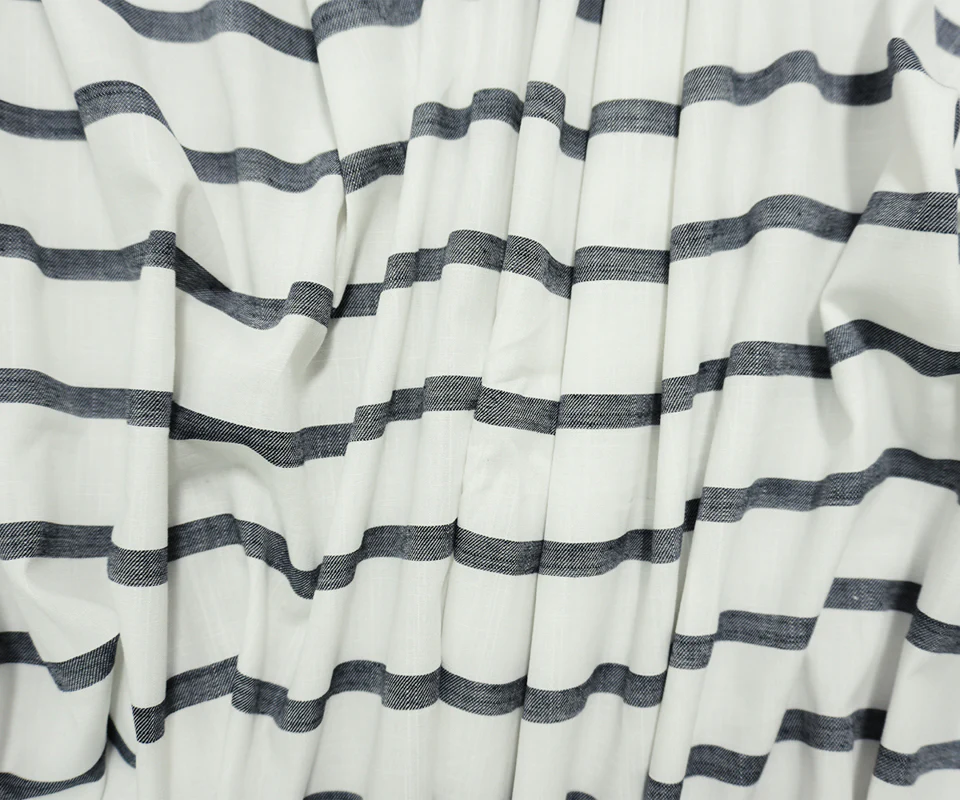 White-Black Famous Maker Cotton Stripe Slub Twill Woven Fabric - Image 3