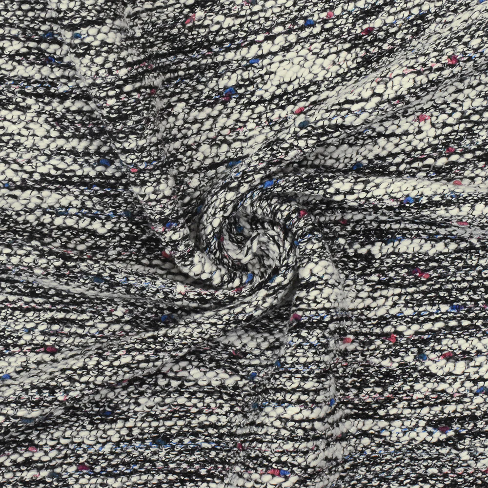 White-Black-Multi Slub Texture Tweed Woven Fabric - Image 3