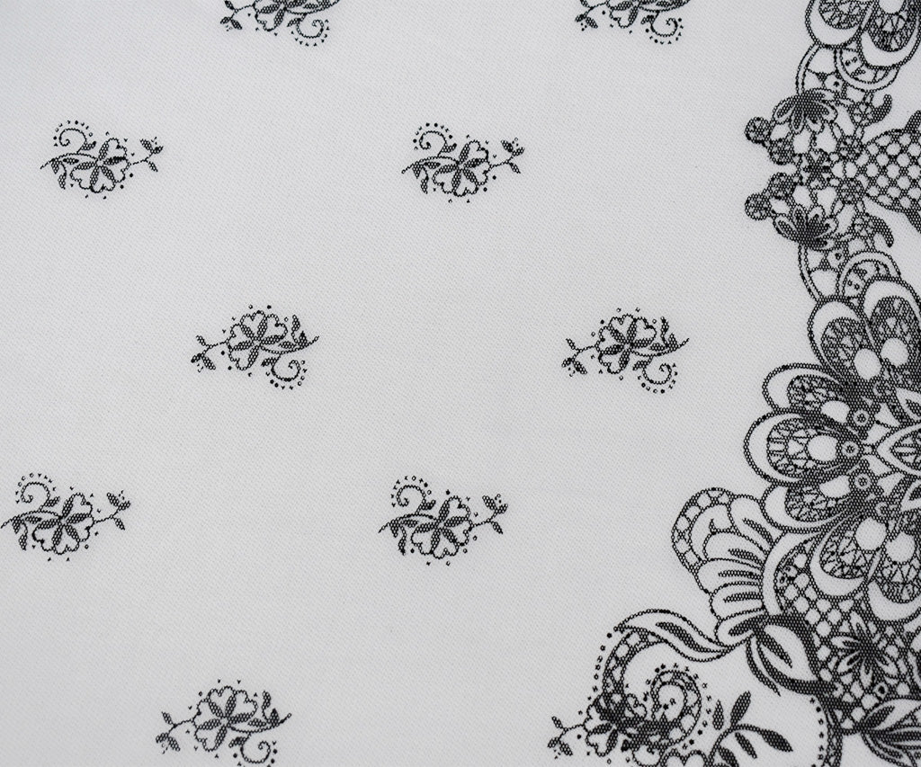 White-Black Nylon Floral Border Printed Mesh Tulle Knit Fabric - Image 3
