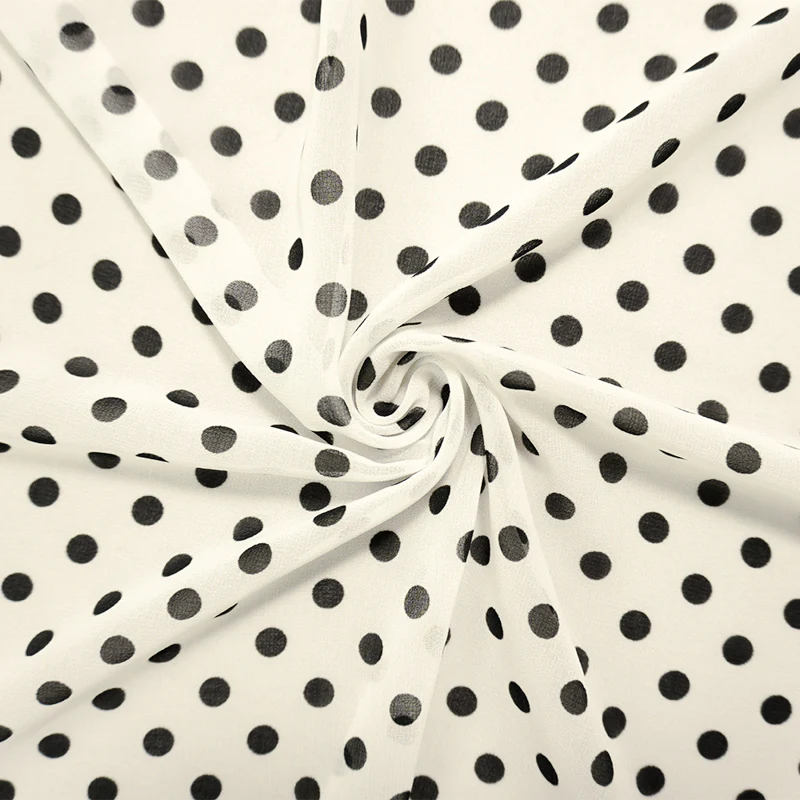 White-Black Poly Dot Printed Chiffon Woven Fabric
