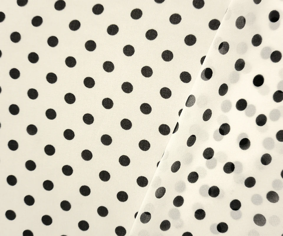 White-Black Poly Dot Printed Chiffon Woven Fabric - Image 2