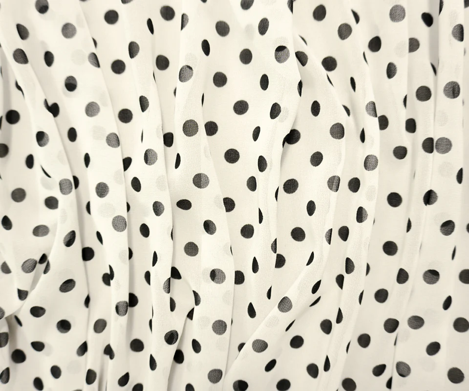 White-Black Poly Dot Printed Chiffon Woven Fabric - Image 3