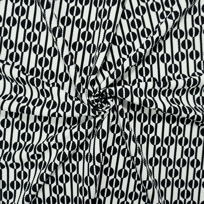 White-Black Poly Geometric Print Liverpool Double Knit Fabric