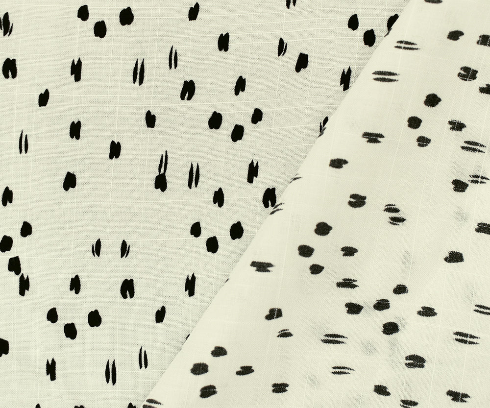 White-Black Rayon Abstract Spots Semi-Sheer Printed Slub Woven Fabric - Image 2