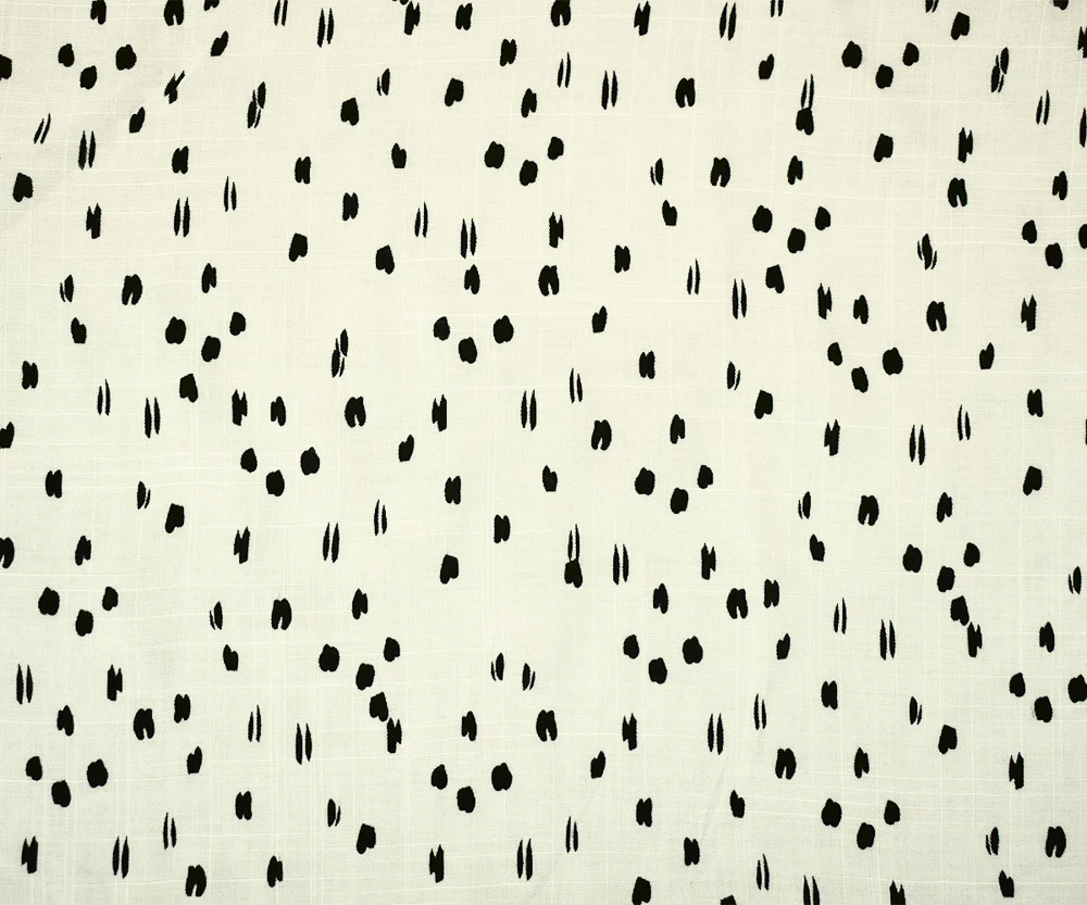 White-Black Rayon Abstract Spots Semi-Sheer Printed Slub Woven Fabric - Image 3