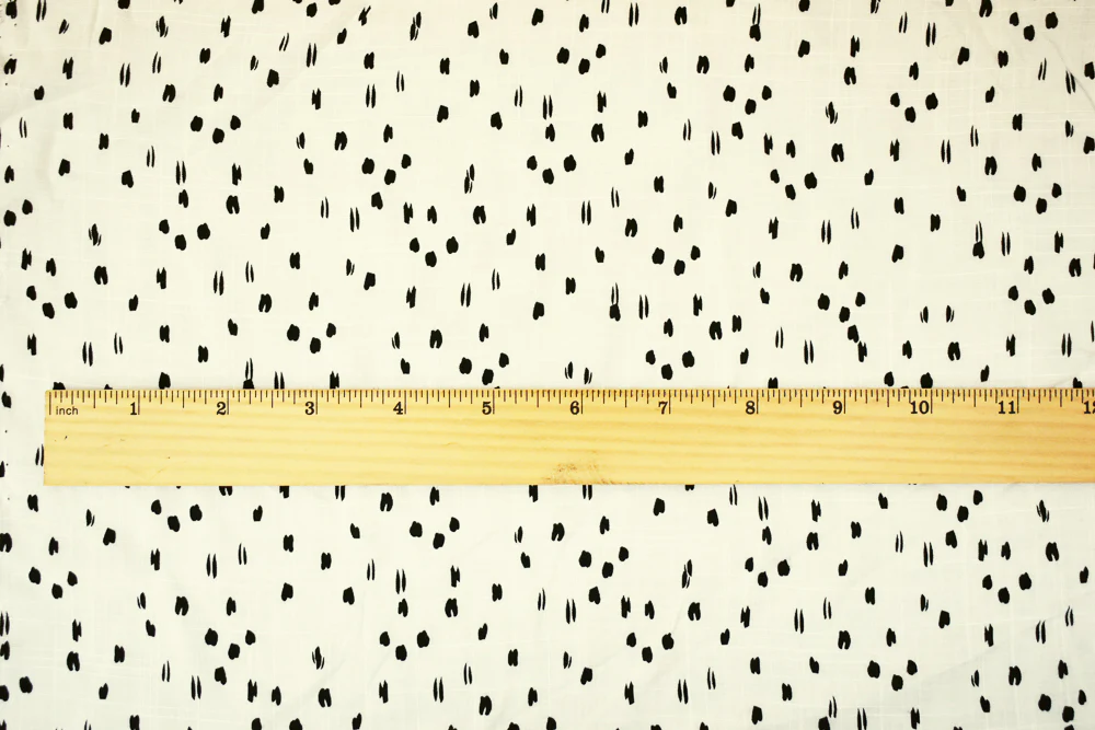 White-Black Rayon Abstract Spots Semi-Sheer Printed Slub Woven Fabric - Image 4