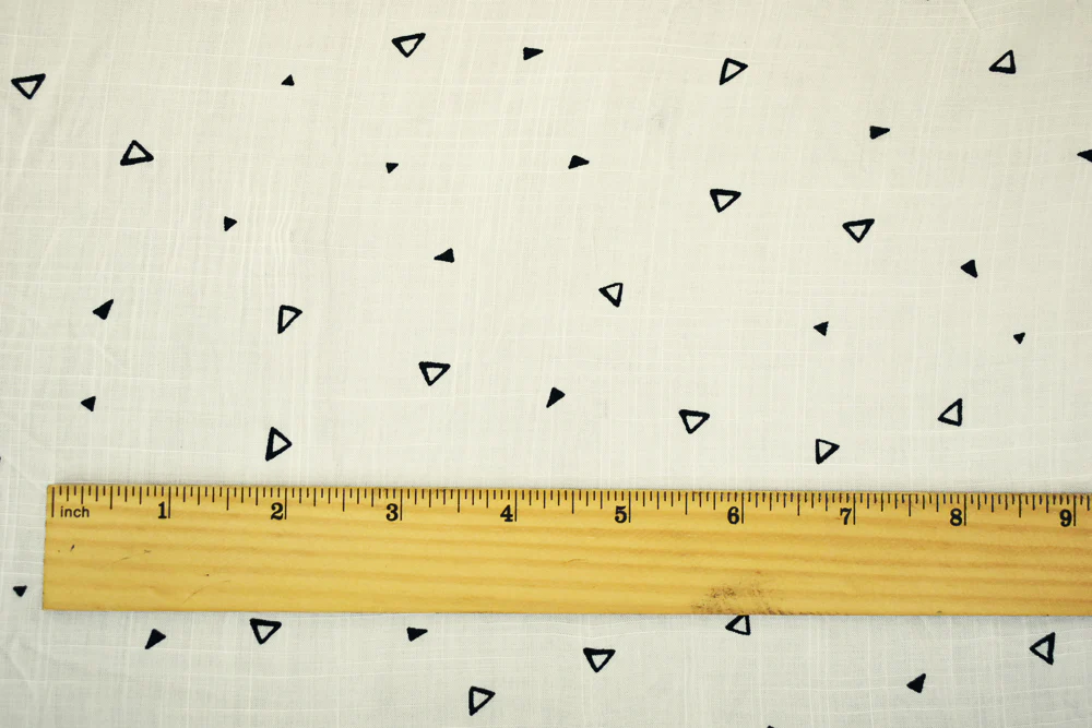 White-Black Rayon Triangle Semi-Sheer Printed Slub Woven Fabric - Image 4