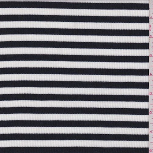 White/Black Stripe Rib Knit Fabric