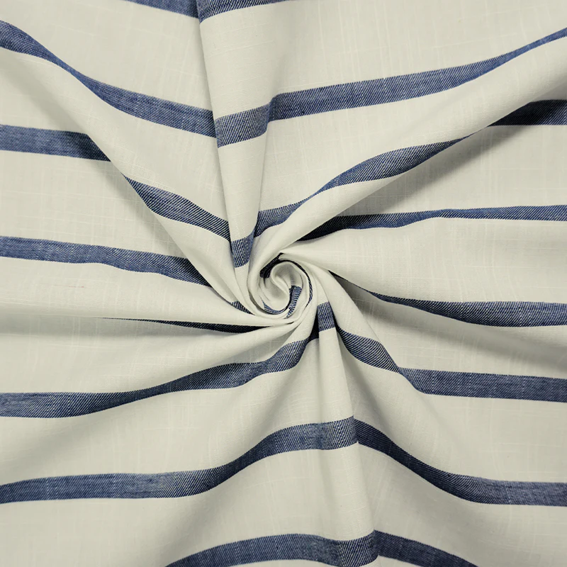 White-Blue Famous Maker Cotton Stripe Twill Woven Fabric