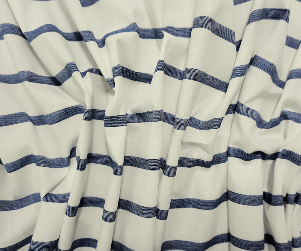White-Blue Famous Maker Cotton Stripe Twill Woven Fabric - Image 3
