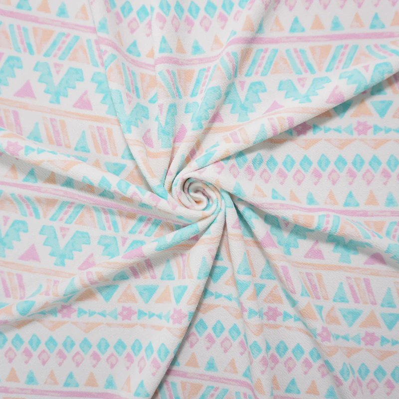 White-Blue-Multi Poly Aztec Print Liverpool Double Knit Fabric