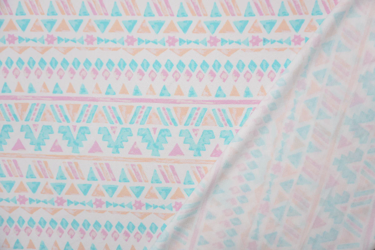 White-Blue-Multi Poly Aztec Print Liverpool Double Knit Fabric - Image 2
