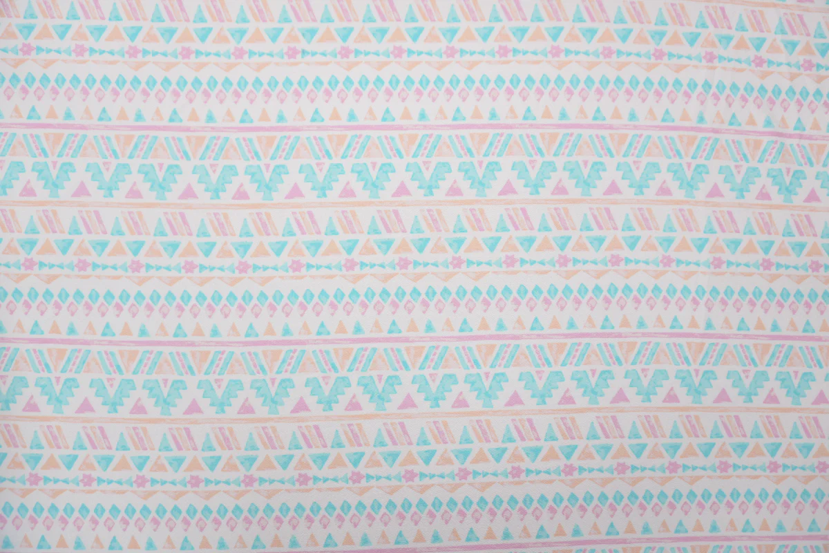 White-Blue-Multi Poly Aztec Print Liverpool Double Knit Fabric - Image 3
