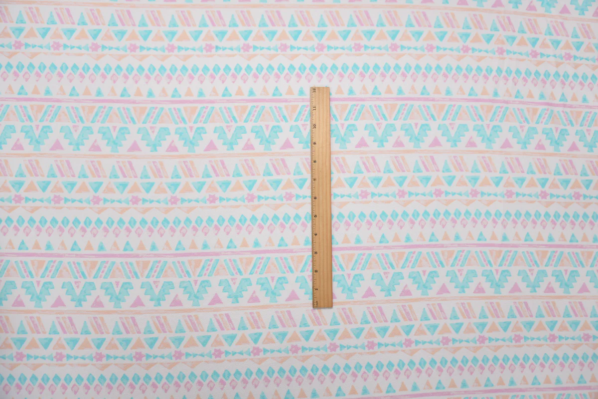 White-Blue-Multi Poly Aztec Print Liverpool Double Knit Fabric - Image 4