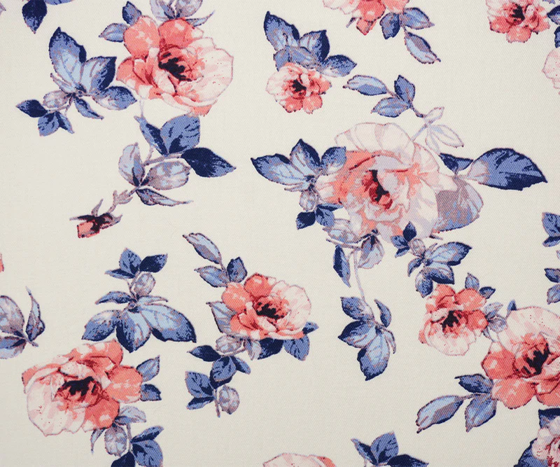 White-Blue-Pink Rayon Floral Printed Twill Woven Fabric - Image 3