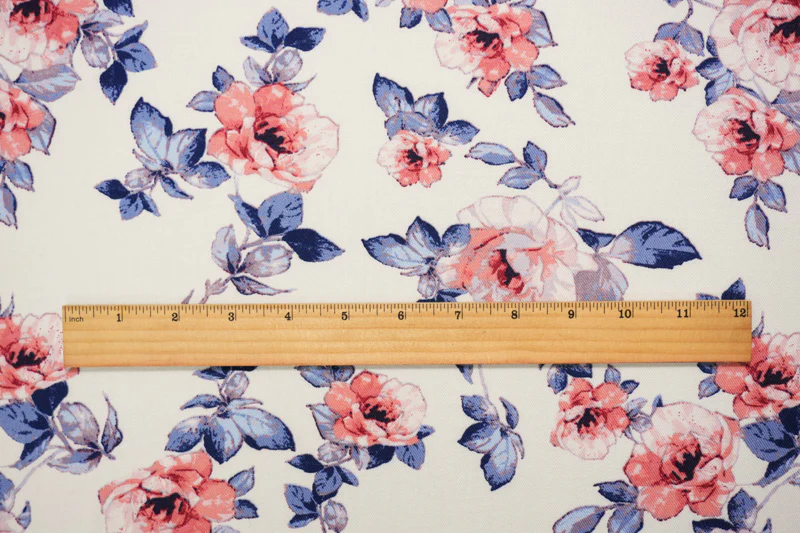 White-Blue-Pink Rayon Floral Printed Twill Woven Fabric - Image 4