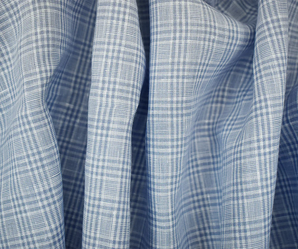 White-Blue Spence Bryson Plaid Irish Linen Woven Fabric - Image 2