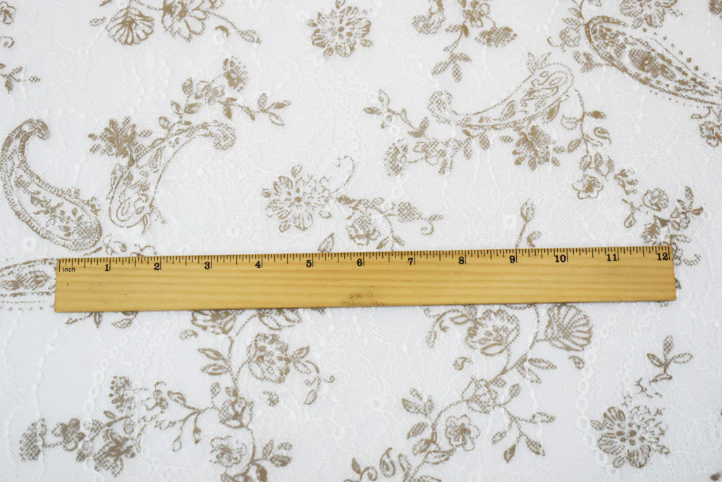 White-Brown Nylon Floral Printed Lace Mesh Knit Fabric - Image 5
