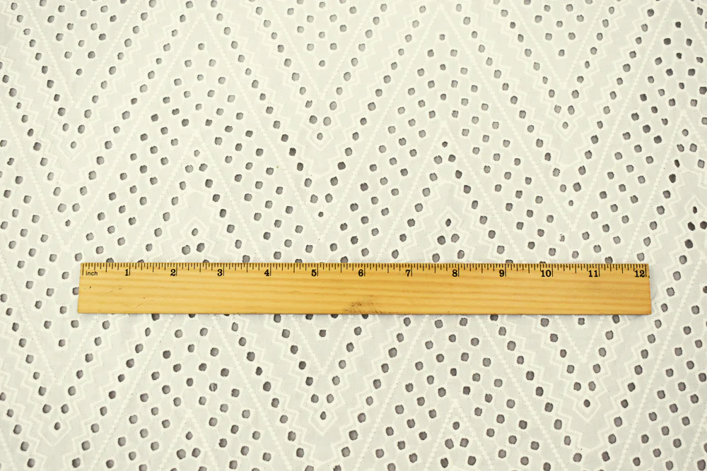 White Cotton Chevron Eyelet Embroidered Batiste Woven Fabric - Image 4