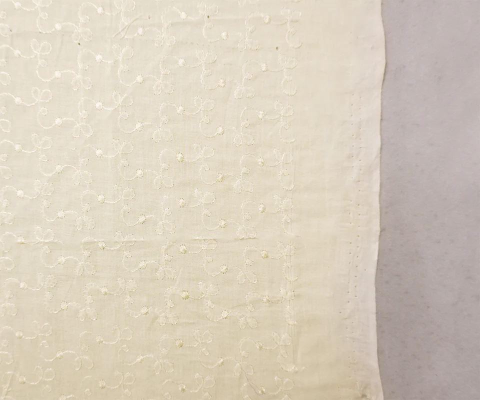 White Cotton Fancy Swirl Embroidered Cotton Voile Woven Fabric - Image 2