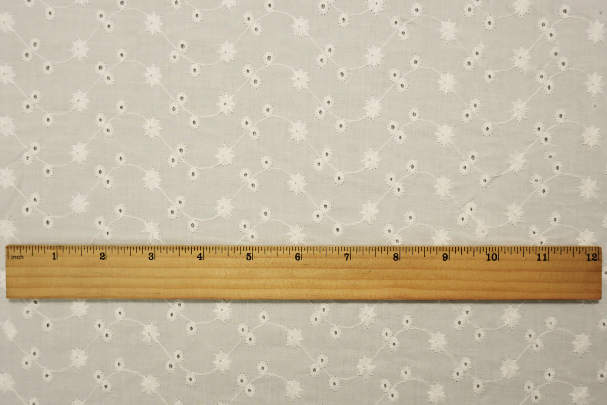 White Cotton Floral Vine Embroidered Eyelet Voile Woven Fabric - Image 4