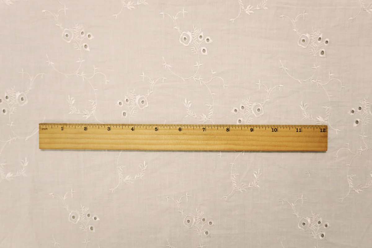 White Cotton Floral Vine Embroidered Eyelet Voile Woven Fabric - Image 4