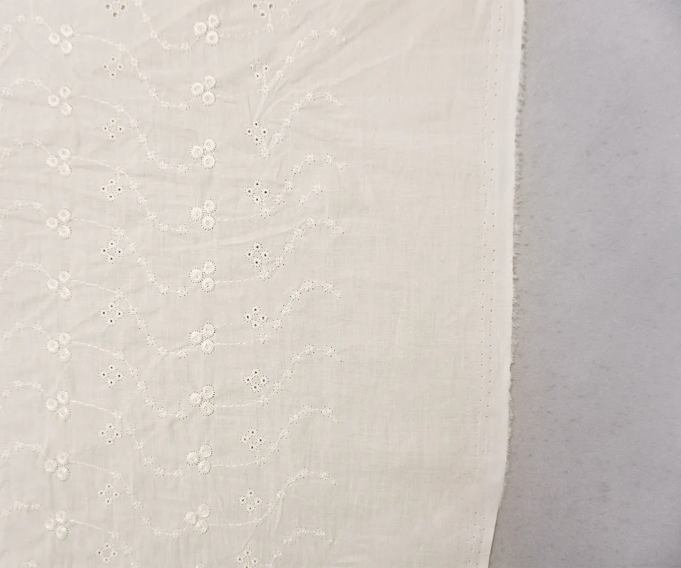 White Cotton Floral Vine Embroidered Eyelet Voile Woven Fabric - Image 2