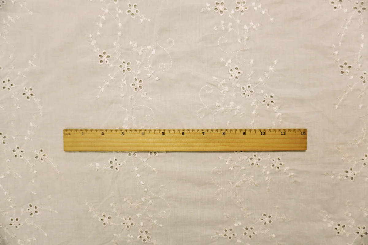 White Cotton Floral Vine Embroidered Voile Woven Fabric - Image 4