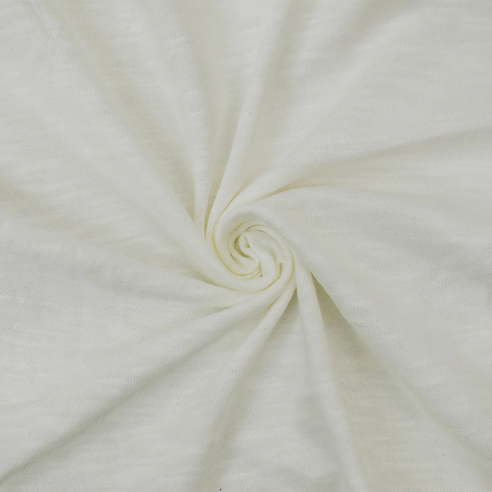 White Cotton Slub Texture Stretch Spandex Jersey Knit Fabric