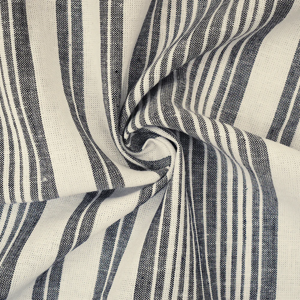White-Deep Navy Stripe Cotton-Linen Shirting Woven Fabric