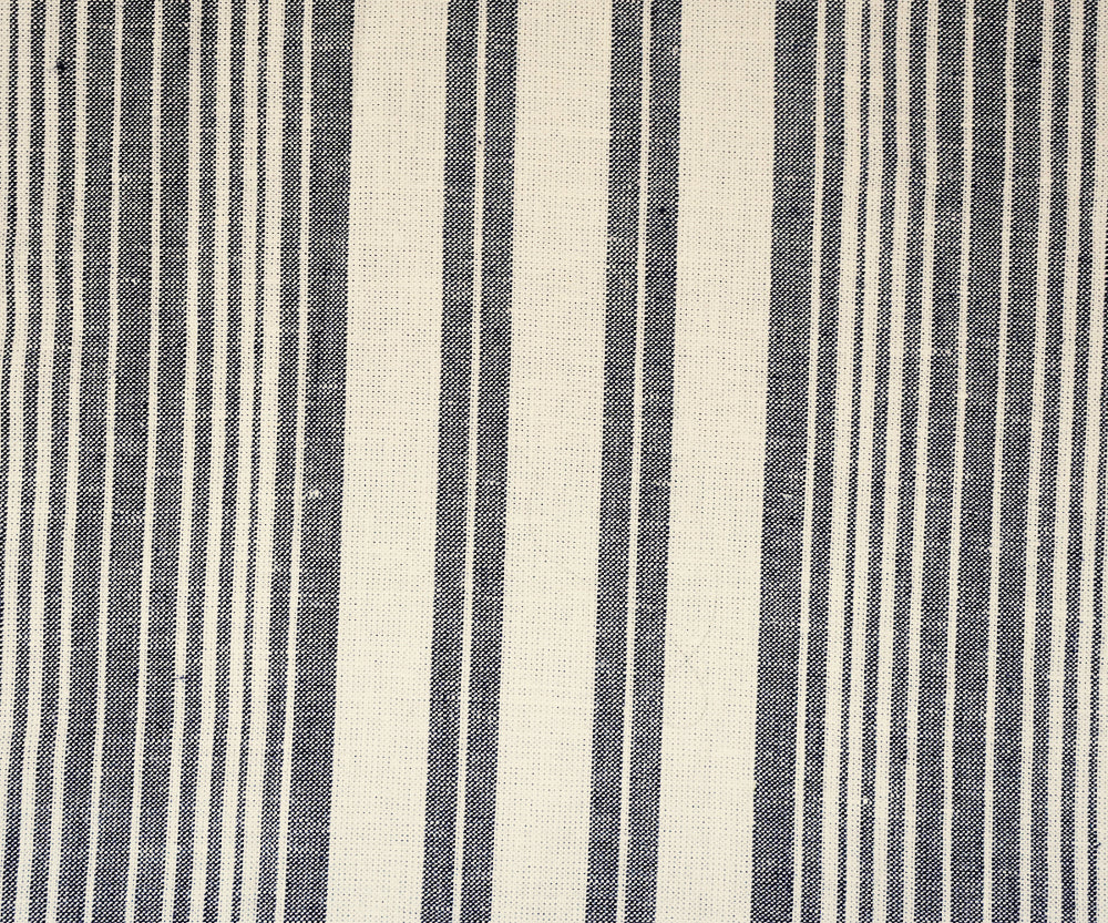 White-Deep Navy Stripe Cotton-Linen Shirting Woven Fabric - Image 3