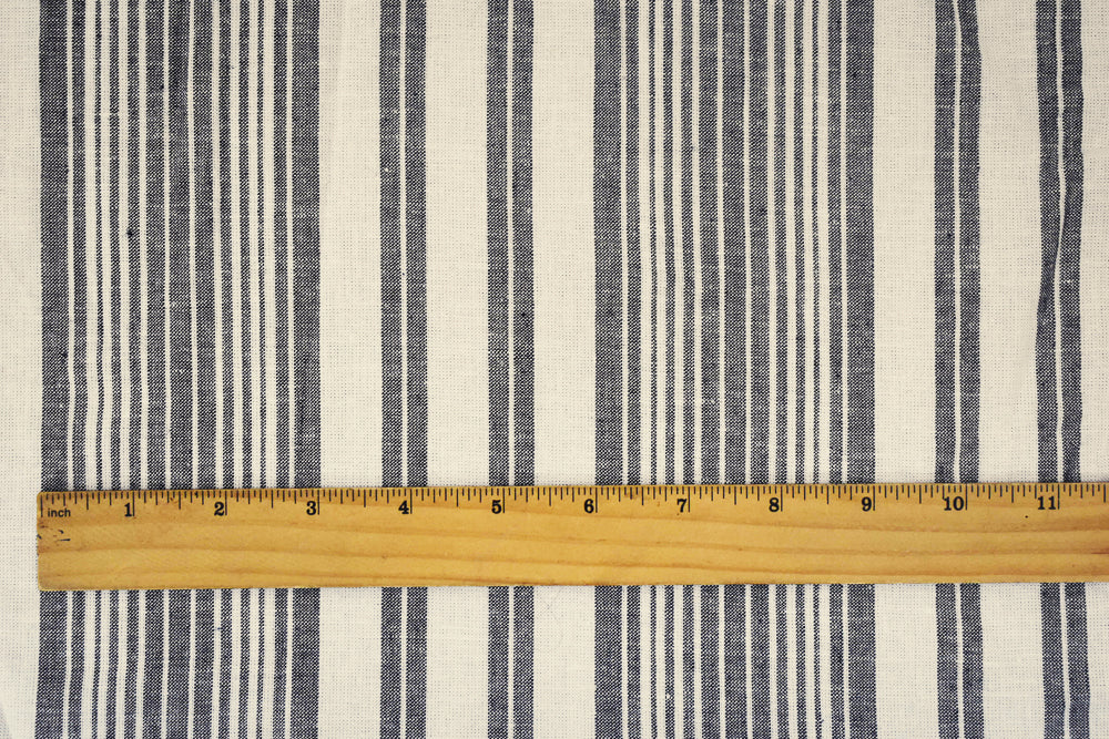 White-Deep Navy Stripe Cotton-Linen Shirting Woven Fabric - Image 4
