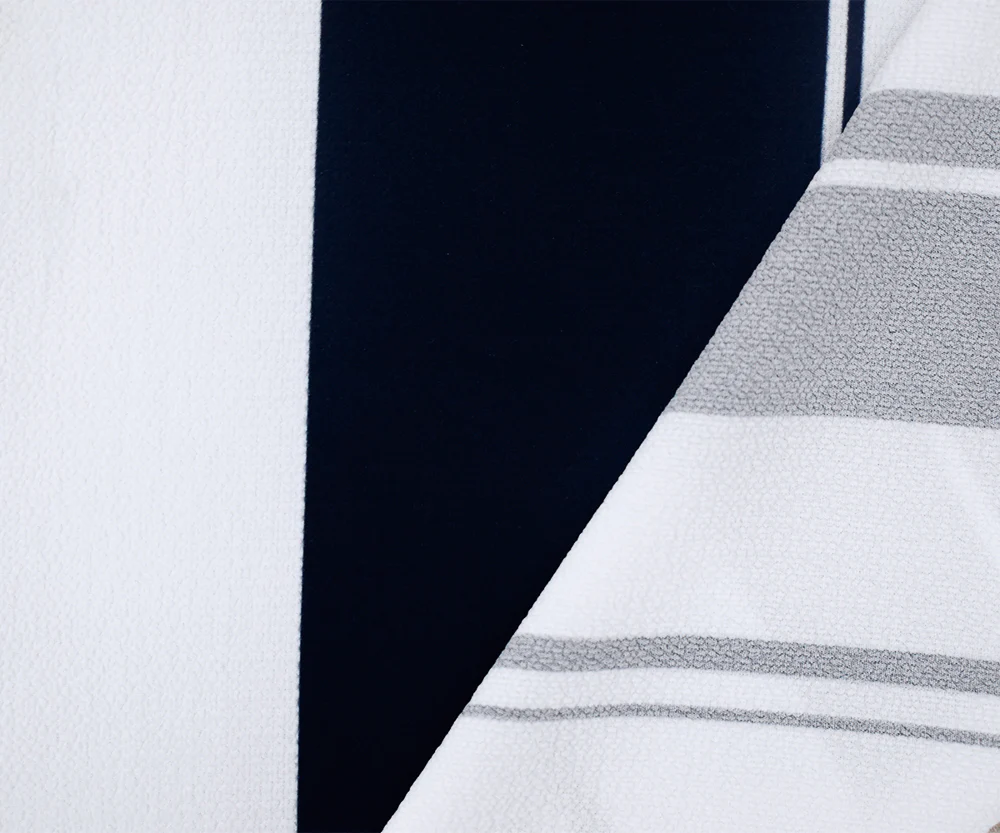 White-Deep Navy Stripe Printed Stretch Poly Spandex Crinkle Crepe Woven Fabric - Image 2