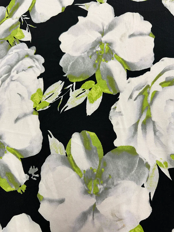 White Floral Printed Stretch Polyester ITY Knit Fabric - Image 3