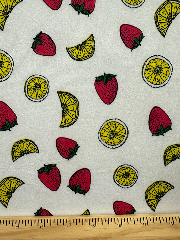 White Fruit Print Double Brushed Jersey Knit Fabric - Image 3