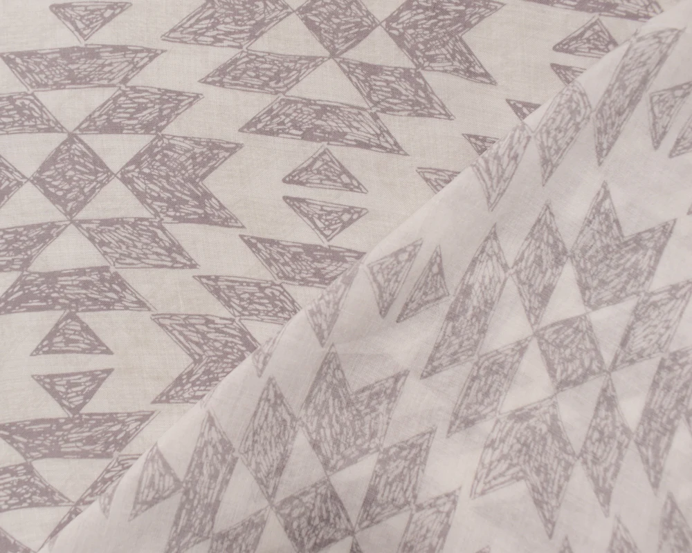 White-Gray Cotton Abstract Diamond Printed Lawn Woven Fabric - Image 2