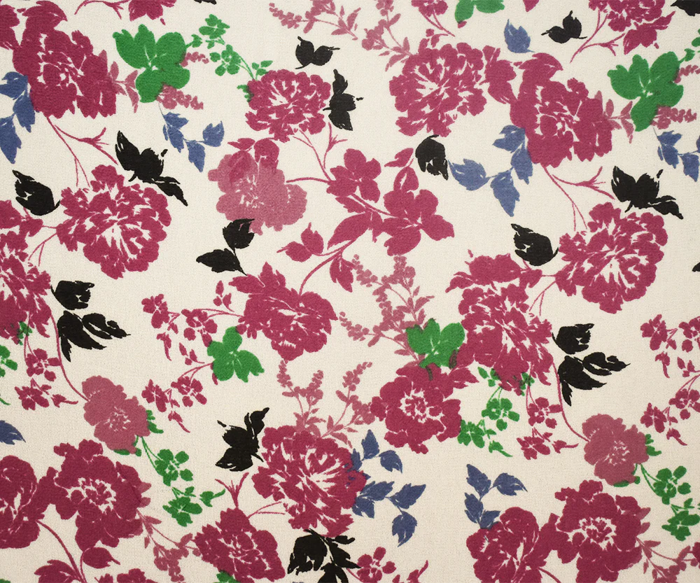 White-Magenta Pink-Multi Floral Printed Poly Chiffon Woven Fabric - Image 3