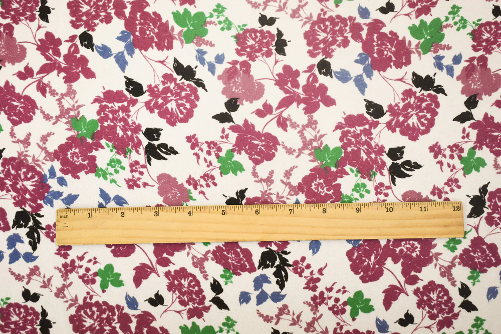 White-Magenta Pink-Multi Floral Printed Poly Chiffon Woven Fabric - Image 4