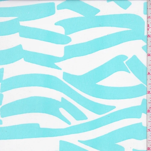 White/Mint Abstract Stripe Georgette Fabric