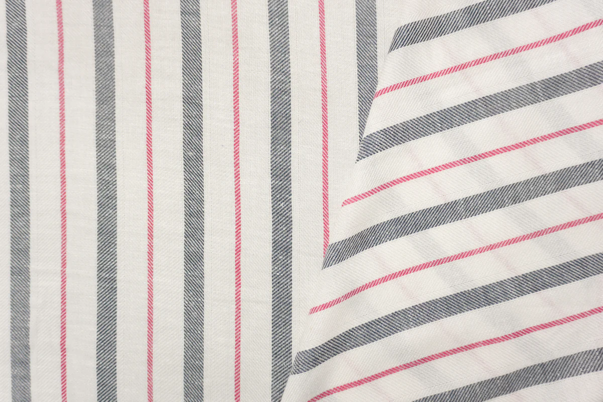 White-Multi Famous Maker Rayon-Linen Stripe Twill Woven Fabric - Image 2