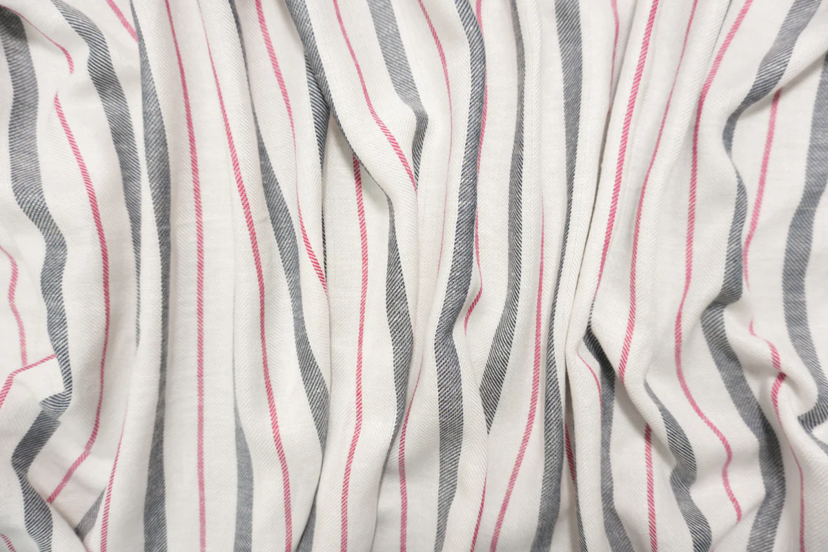 White-Multi Famous Maker Rayon-Linen Stripe Twill Woven Fabric - Image 3