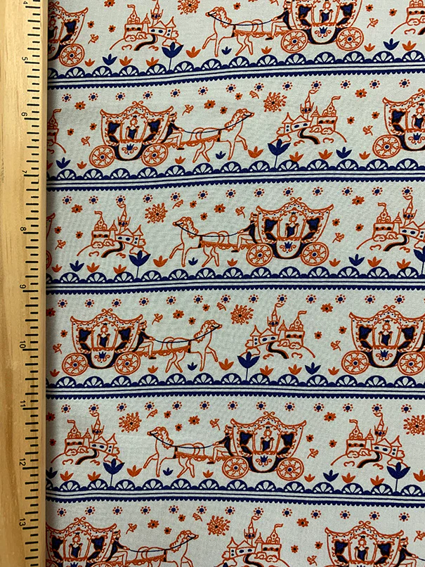 White Multi Horse Carriage Stripe Rayon Challis Fabric - Image 4