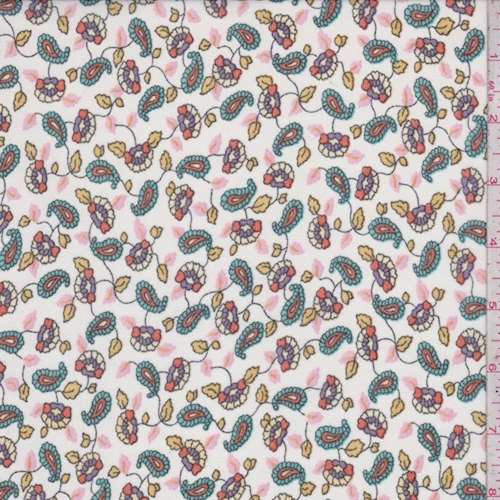 White Multi Paisley Vine Crepe Chiffon Fabric